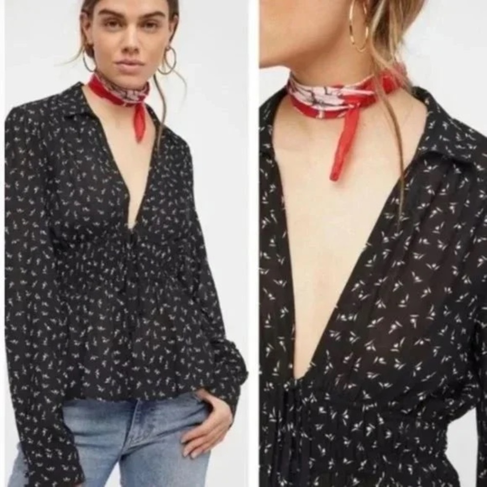 Free people Colette button front floral top